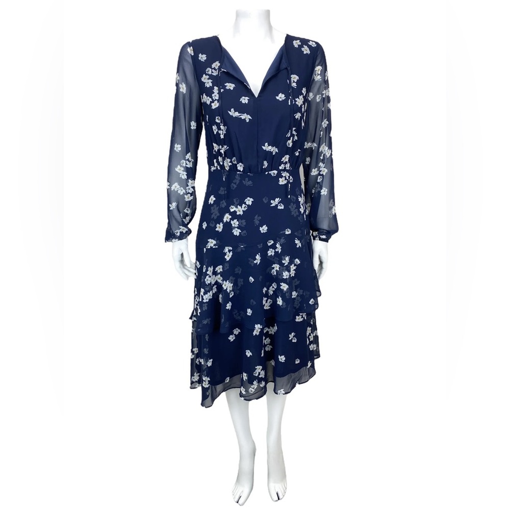 NWT Banana Republic Factory navy dress floral tiered long sleeve size 18